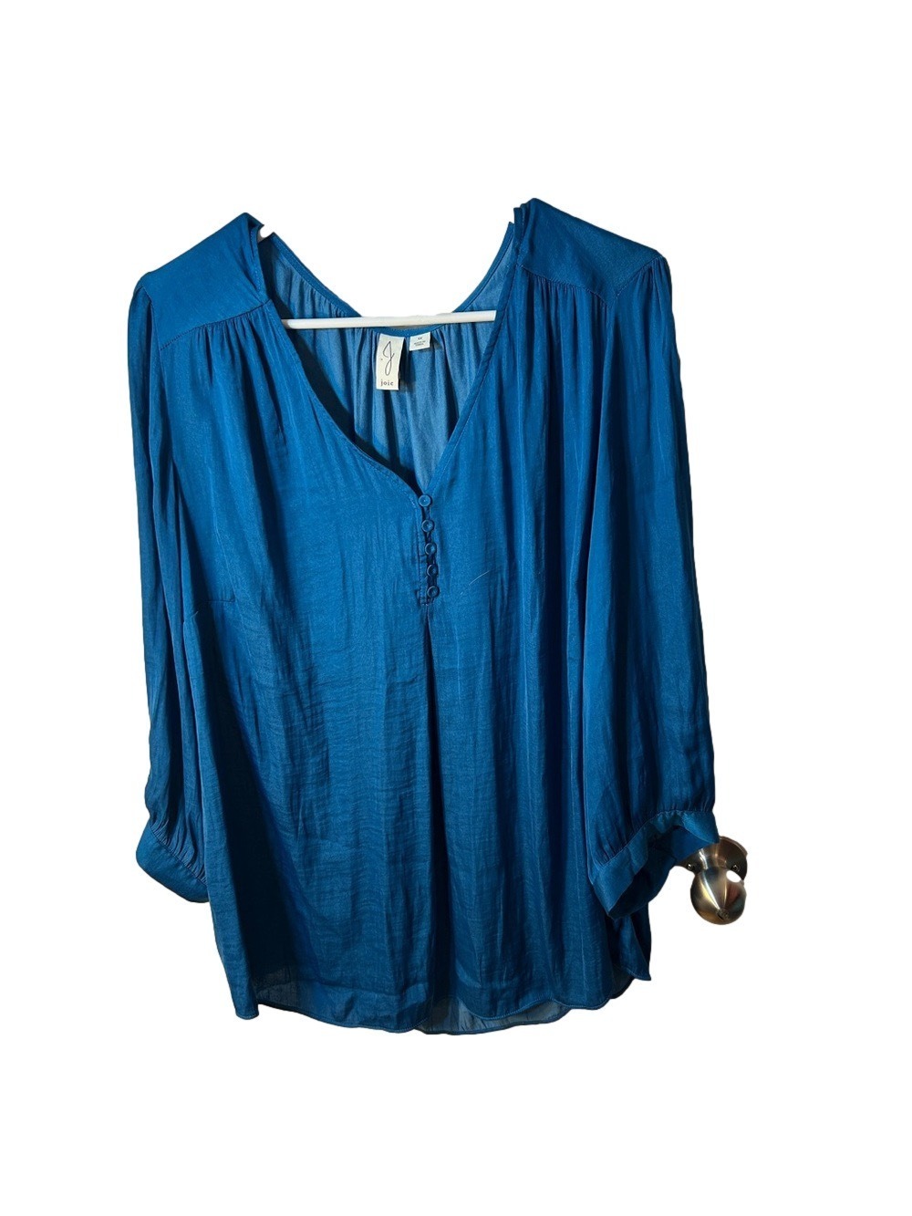 Joie Teal Blue V-Neck Blouse with Button Placket size 1X